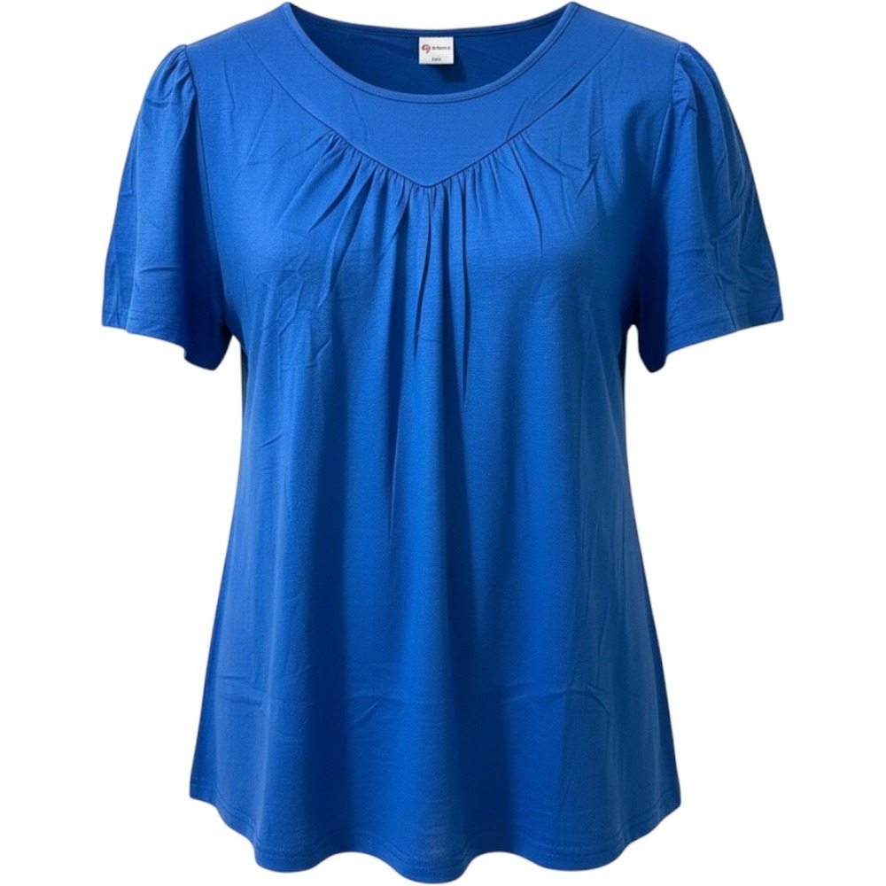 WIHOLL Pleated Yoke Blouse Womens XXL Blue NEW Short Sleeve Puff Top